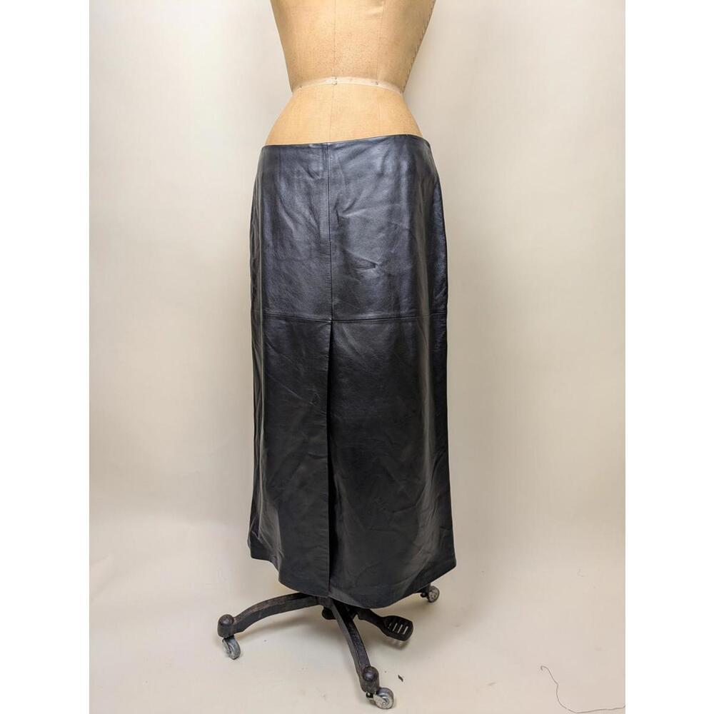1990's long black leather skirt